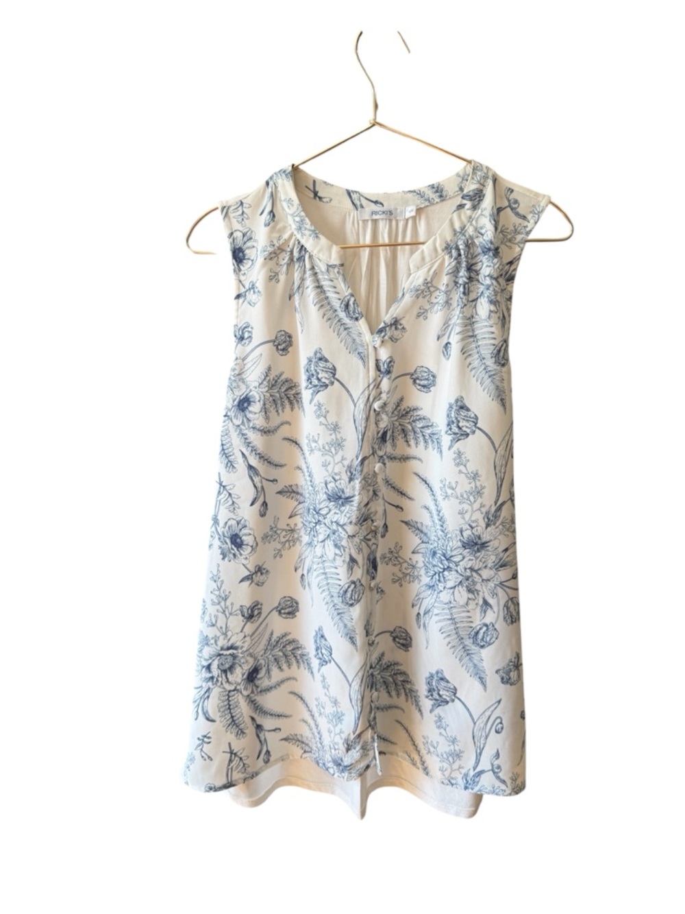 Ricki’s Women’s Size Large Sleeveless White Tunic Dress with Blue Floral Print